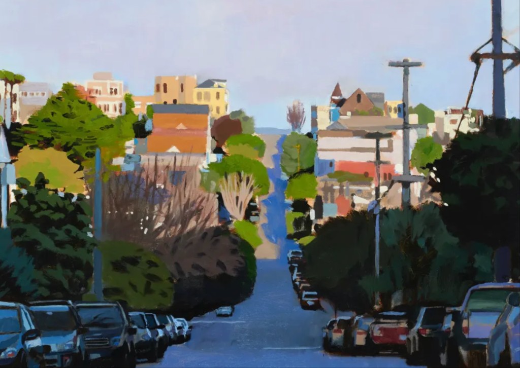 Painterly illustration of a city street